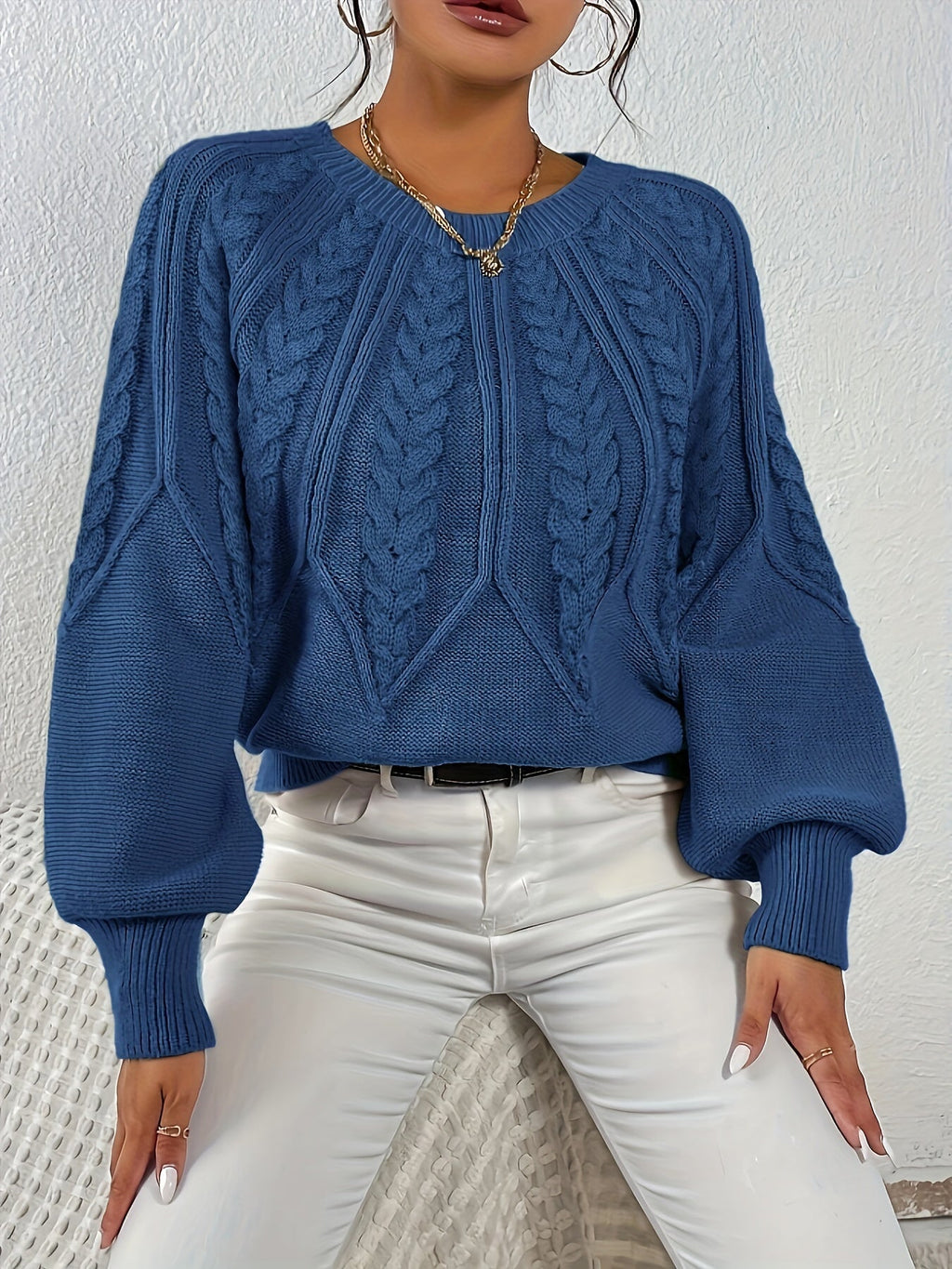 Women's Cable-Knit Lantern Sleeve Sweater
