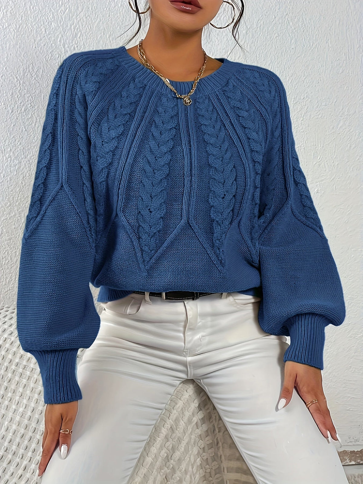 Women's Cable-Knit Lantern Sleeve Sweater