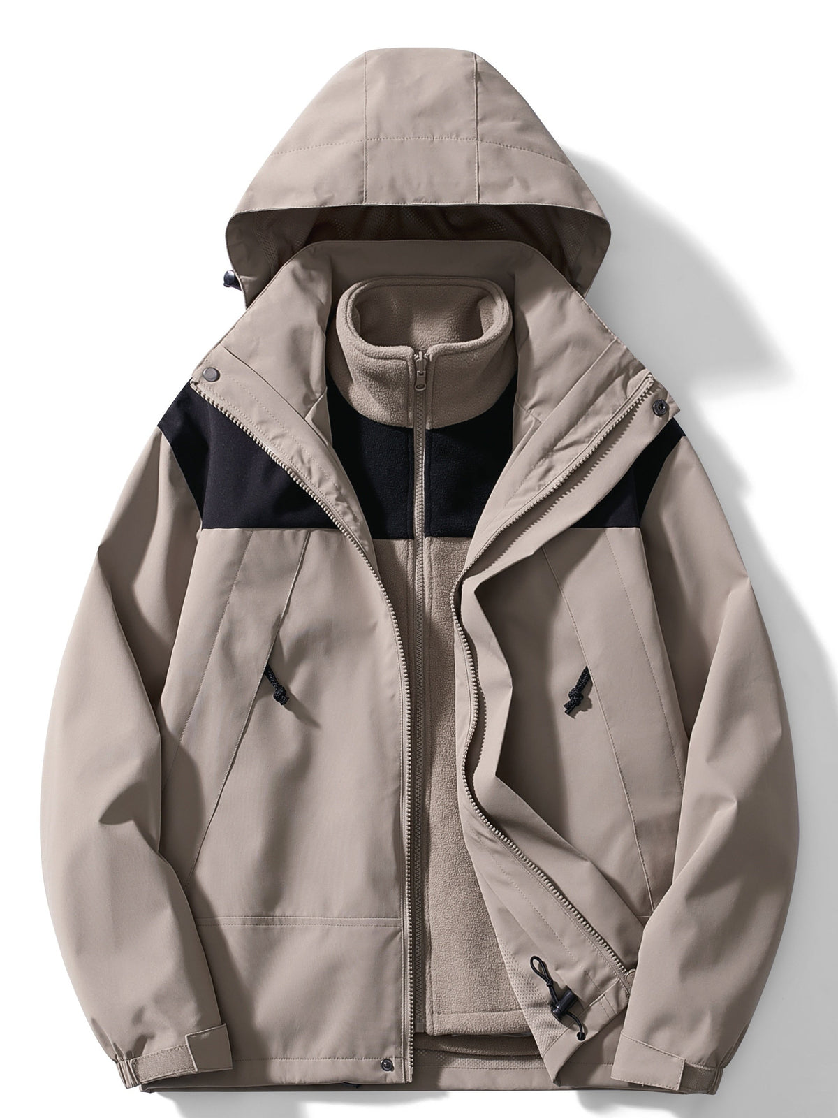 Men's 3-in-1 Hooded Jacket with Removable Inner Layer - Taupe