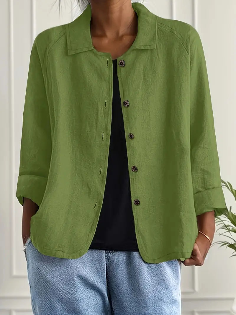 Women's Lightweight Button Front Jacket - Olive Green