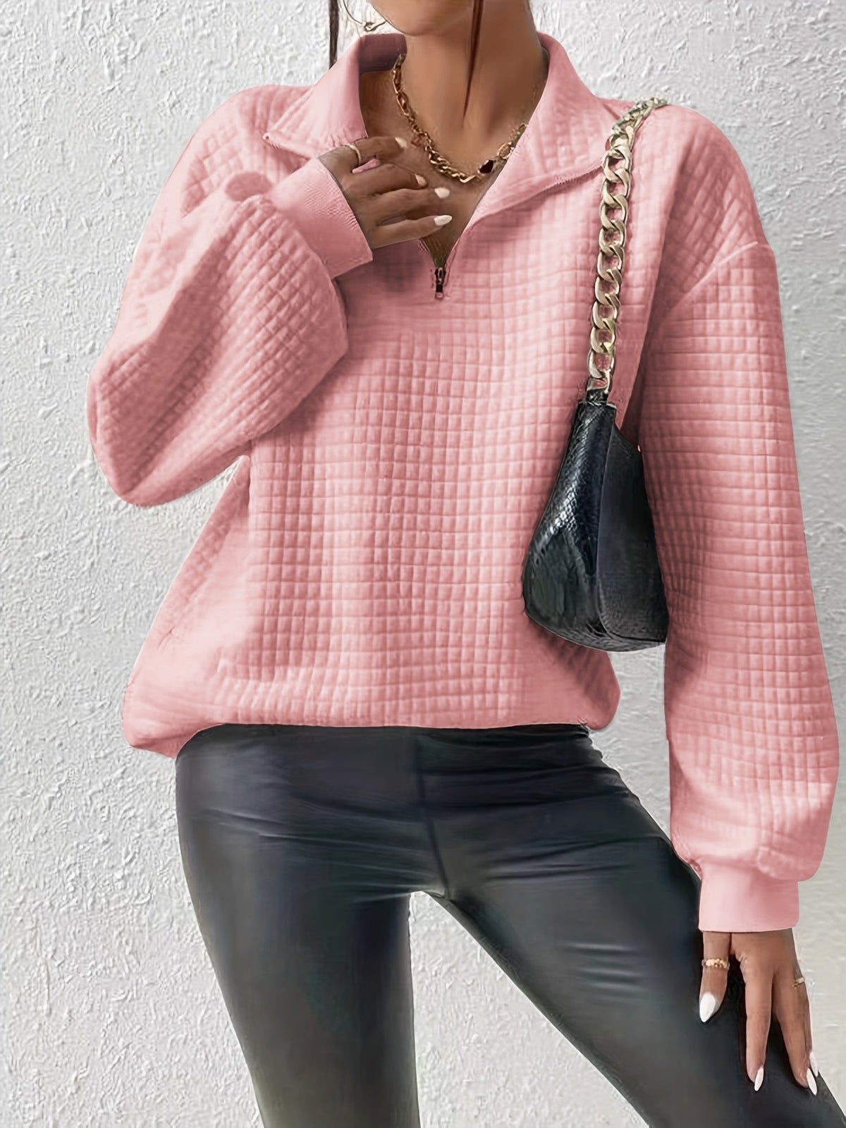 Women's Half-Zip Stand Collar Textured Knit Pullover