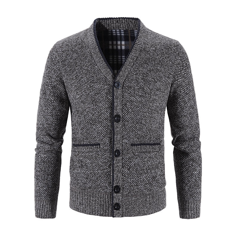 Men's Lined V-Neck Button-Front Cardigan with Pockets