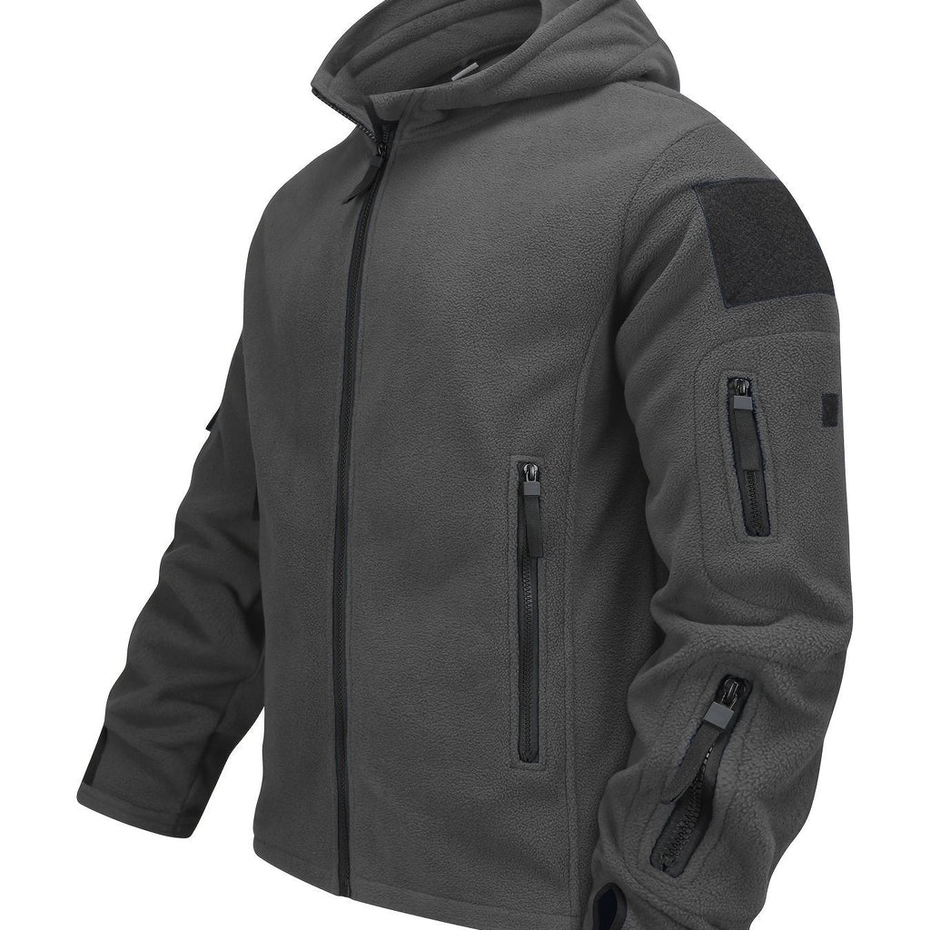 Men's Rugged Hooded Zip-Up Jacket with Zip Pockets - Dark Gray