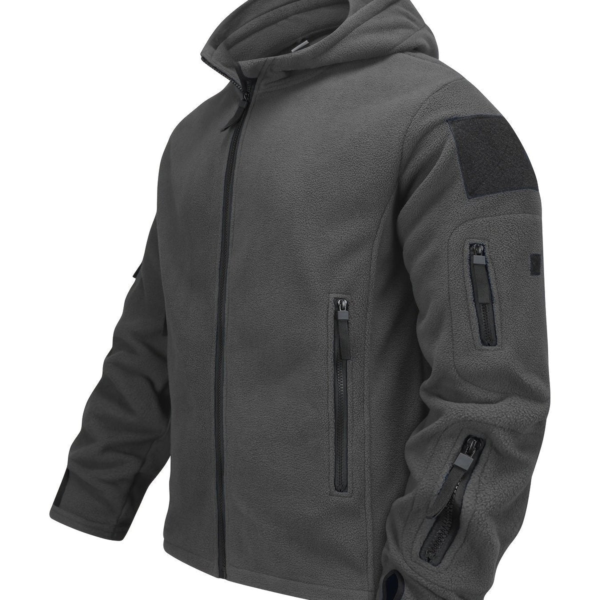 Men's Rugged Hooded Zip-Up Jacket with Zip Pockets - Dark Gray