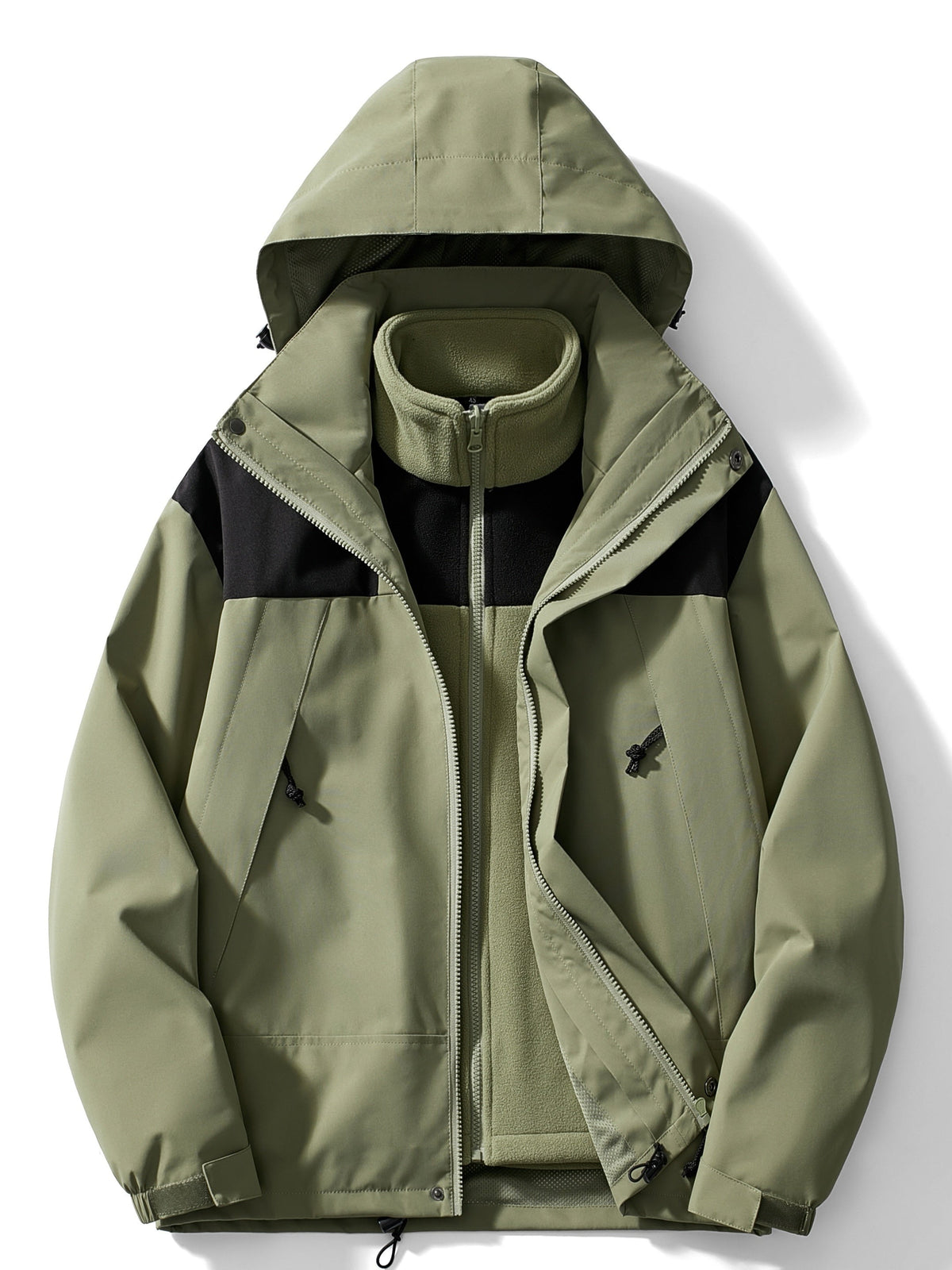 Men's 3-in-1 Hooded Jacket with Removable Inner Layer - Sage Green