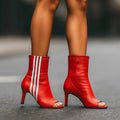 Women's Open Toe Striped Ankle Boots - Wine Red