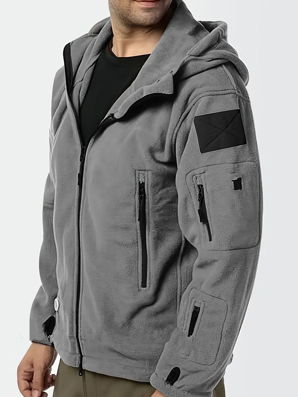 Men's Rugged Hooded Zip-Up Jacket with Zip Pockets