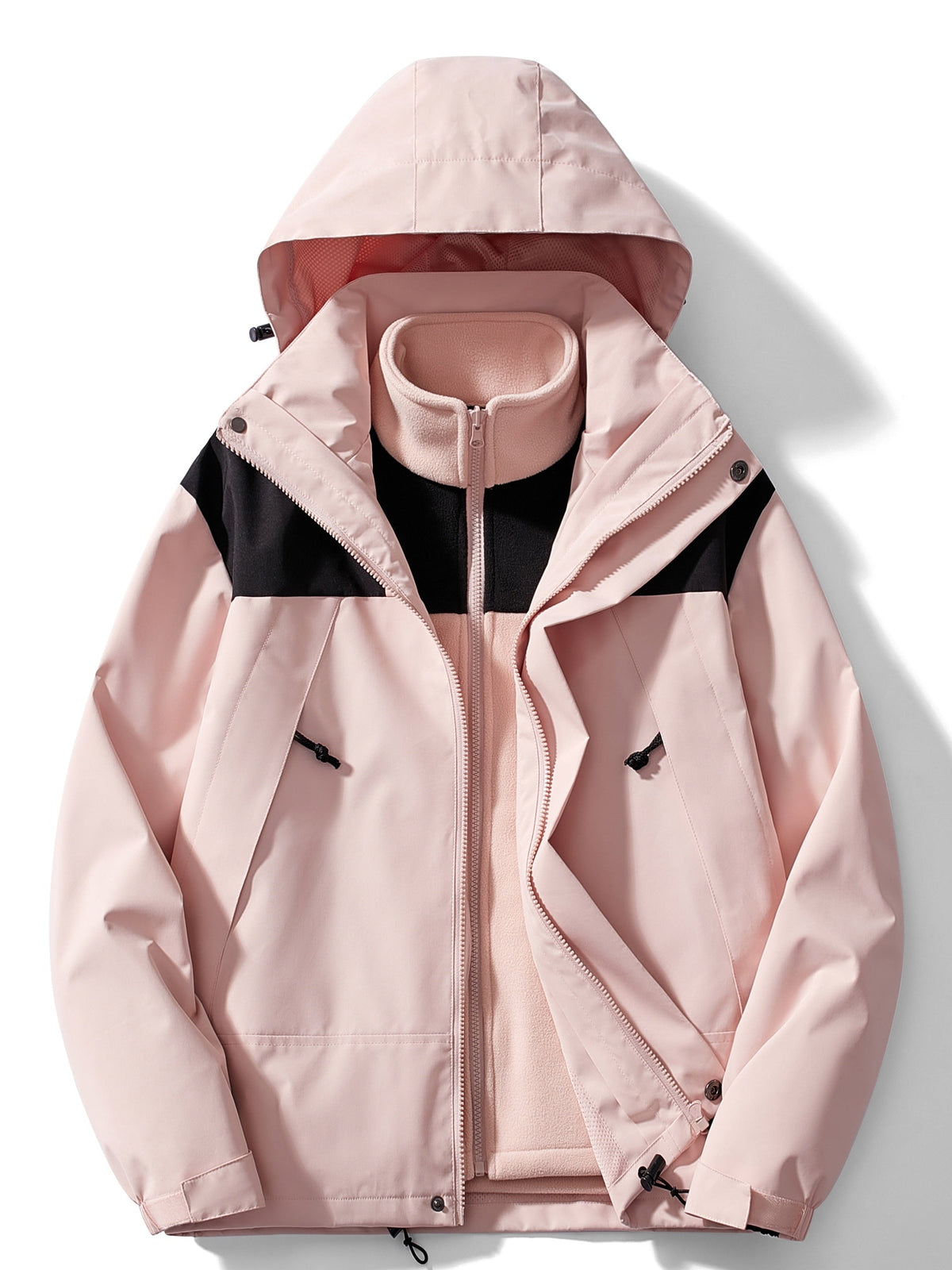 Men's 3-in-1 Hooded Jacket with Removable Inner Layer - Pink