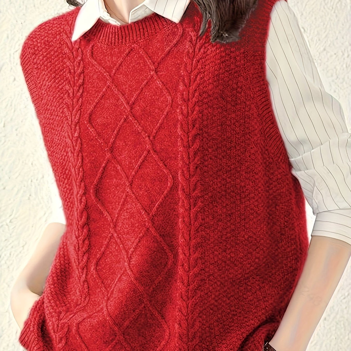 Women's Cable-Knit Round-Neck Sweater Vest