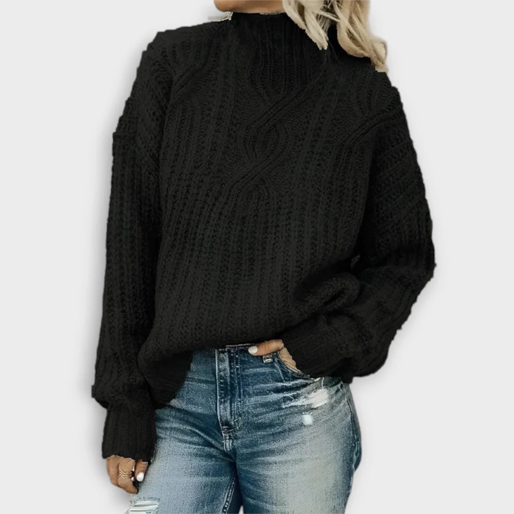 Women's Ribbed Knit High-Neck Sweater