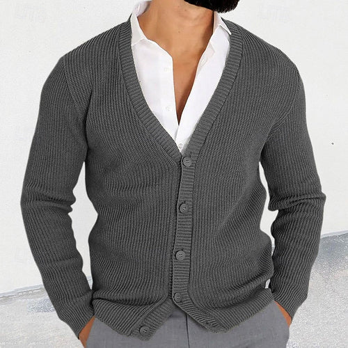 Men's Classic V-Neck Ribbed Button-Down Cardigan - Gray