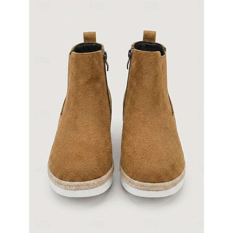 Women's Wedge Chelsea Ankle Boots with Braided Trim