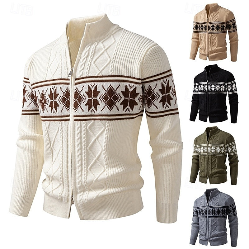 Women's Fair Isle Stand Collar Zip-Up Cardigan