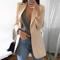 Women's Open-Front Longline Cotton-Blend Blazer - Beige