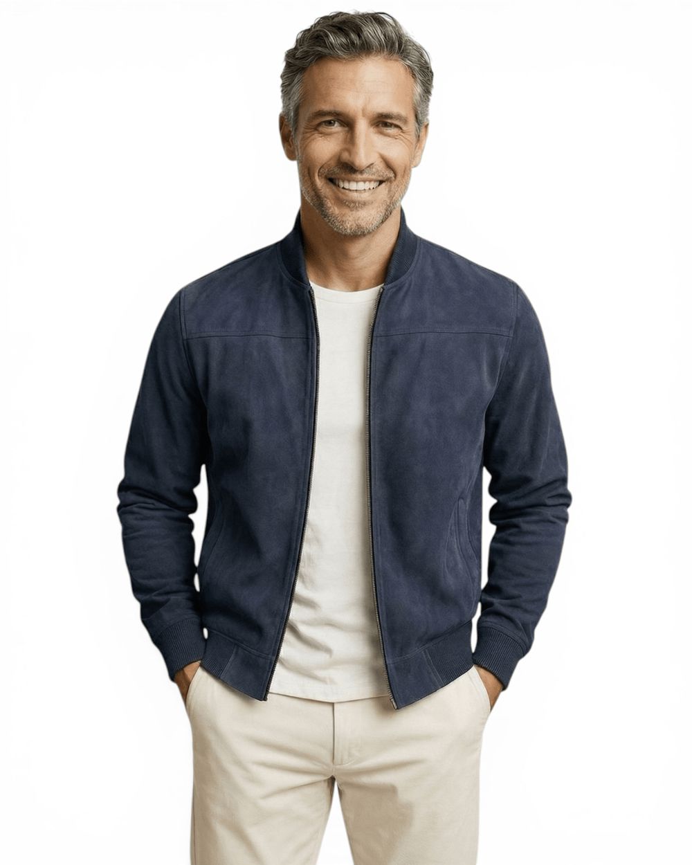 Men's Slim Suede Bomber Jacket - Brown