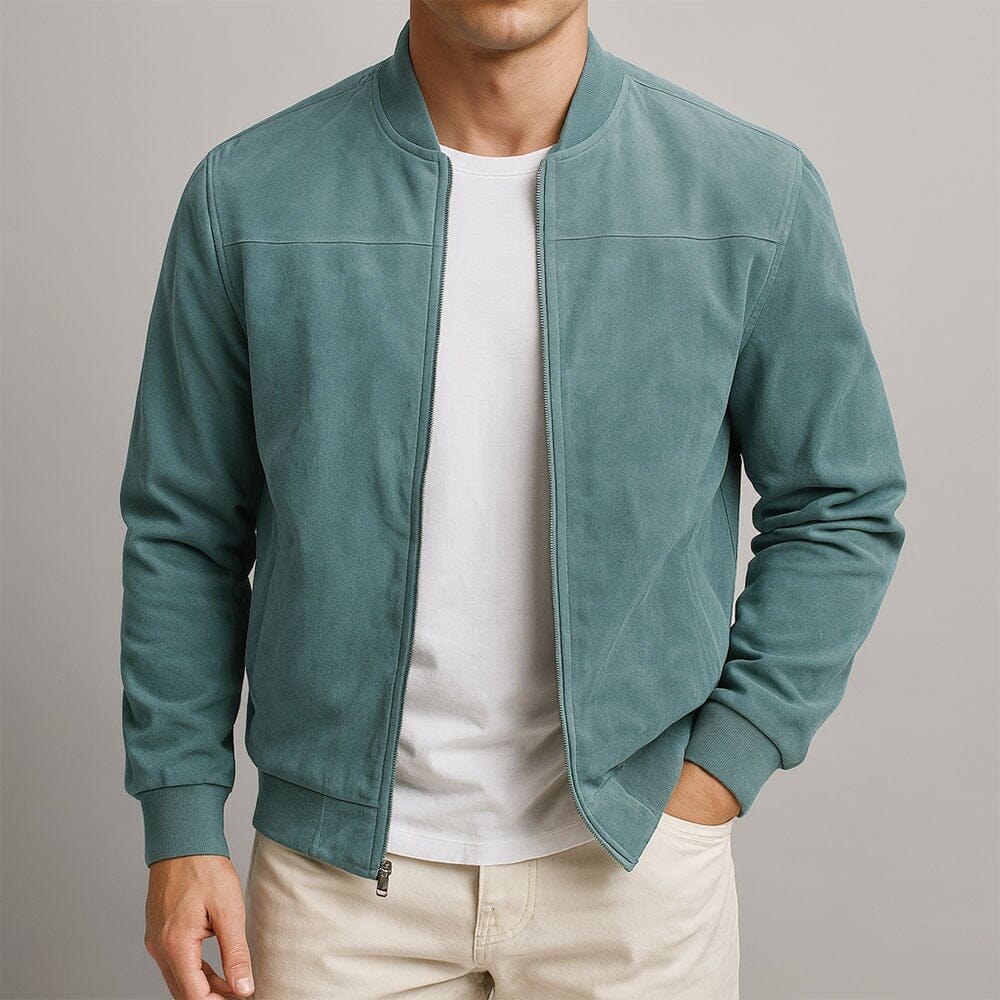 Men's Slim Suede Bomber Jacket - Olive Green