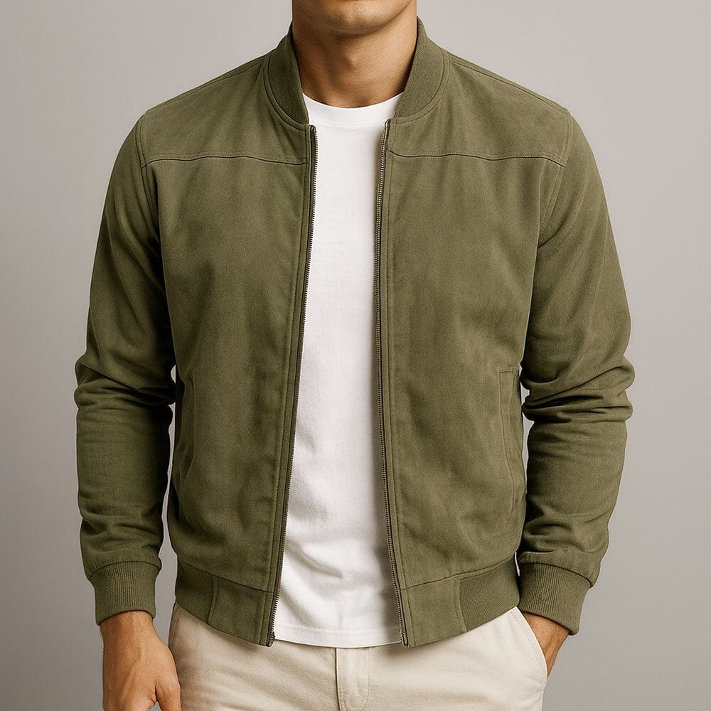 Men's Slim Suede Bomber Jacket - Navy Blue