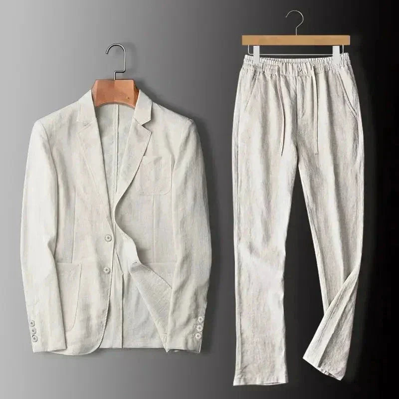 Men's Linen Blazer and Trousers Set - Beige