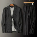 Men's Linen Blazer and Trousers Set - Black