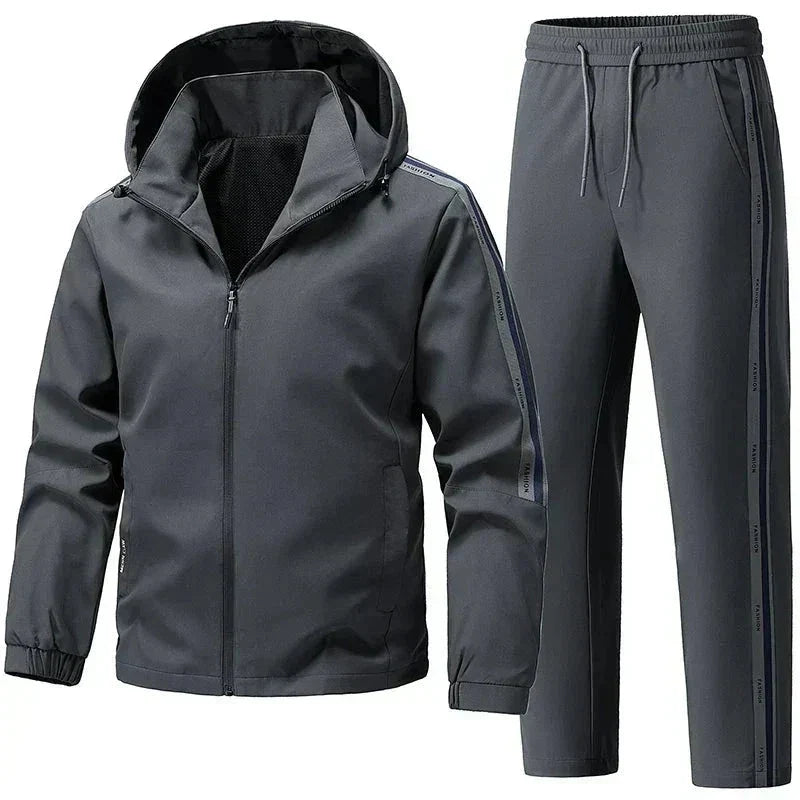Men's Warm Hooded Tracksuit Set for Winter - Gray