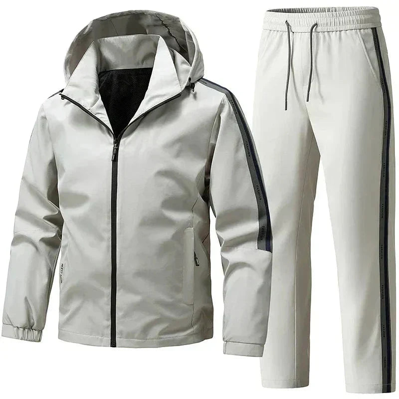 Men's Warm Hooded Tracksuit Set for Winter - Light Gray