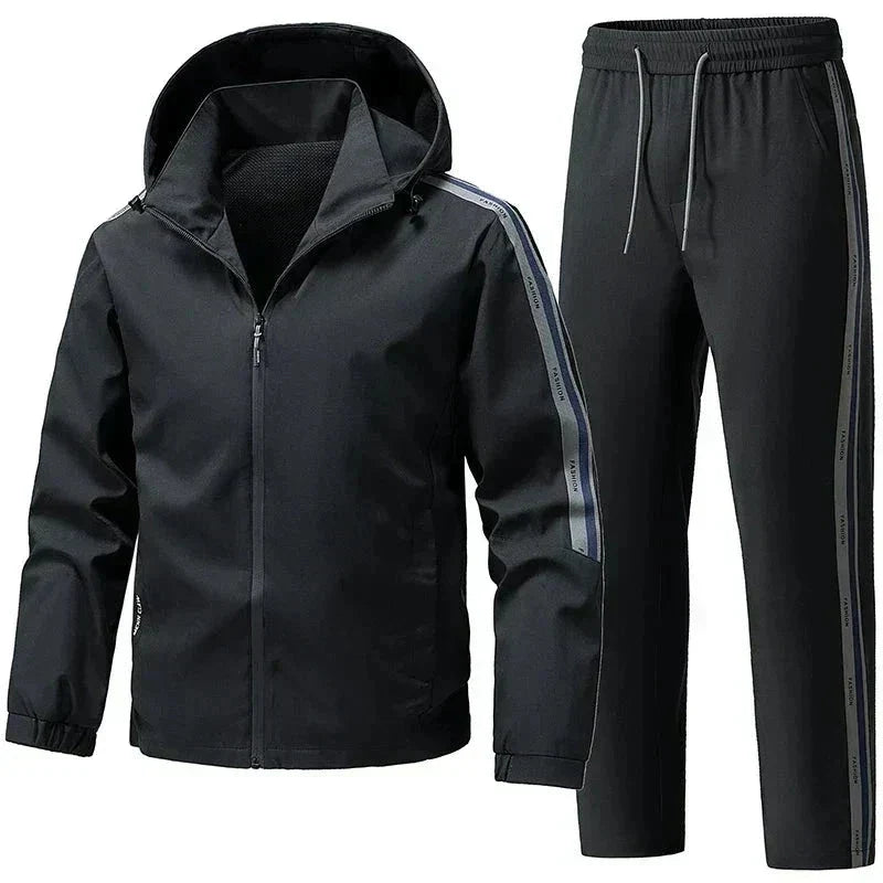 Men's Warm Hooded Tracksuit Set for Winter - Black