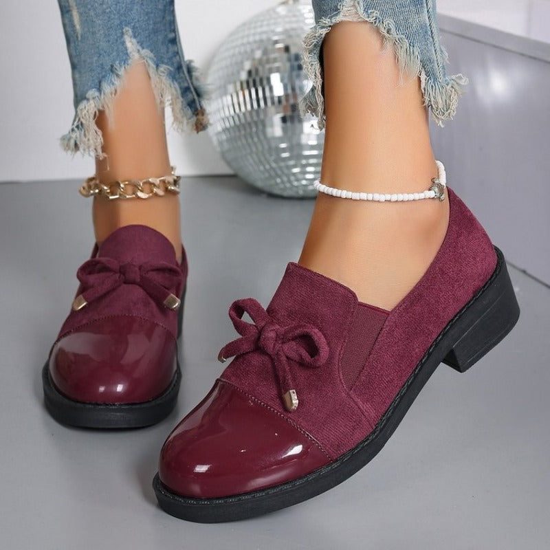 Women's Suede and Patent Loafers with Bow Detail - Purple