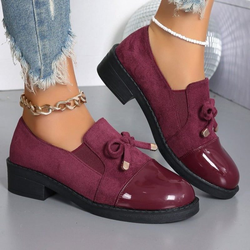 Women's Suede and Patent Loafers with Bow Detail