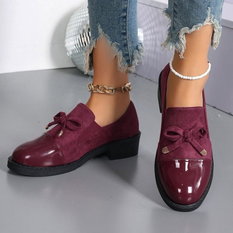 Women's Suede and Patent Loafers with Bow Detail