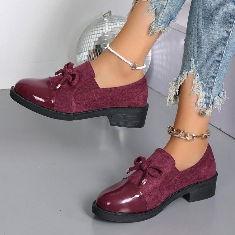 Women's Suede and Patent Loafers with Bow Detail