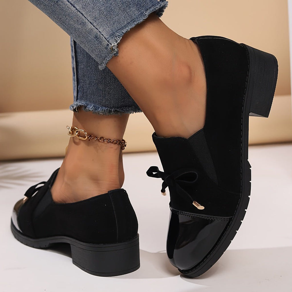 Women's Suede and Patent Loafers with Bow Detail