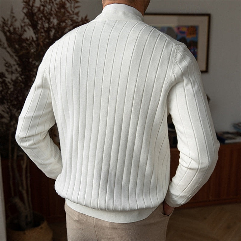 Men's Ribbed V-Neck Button-Front Cardigan