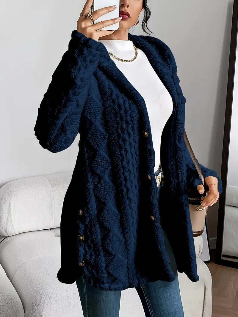 Women's Fleece Oversized Hooded Cardigan - Navy Blue