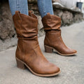 Women's Slouchy Suede Block Heel Mid-Calf Boots - Camel