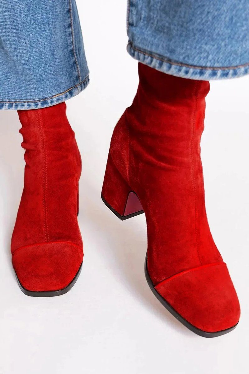 Women's Suede Block Heel Ankle Boots