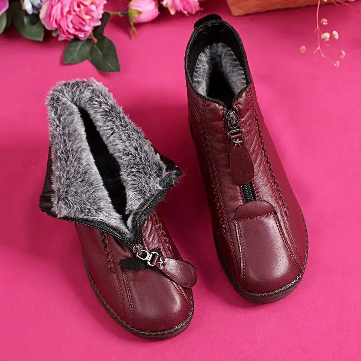 Women's Fleece-Lined Zip-Up Ankle Boots