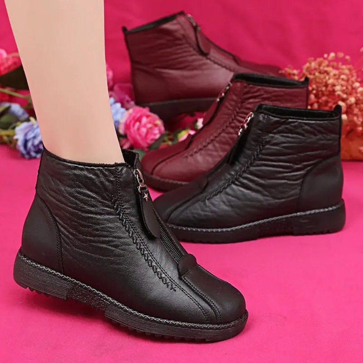 Women's Fleece-Lined Zip-Up Ankle Boots