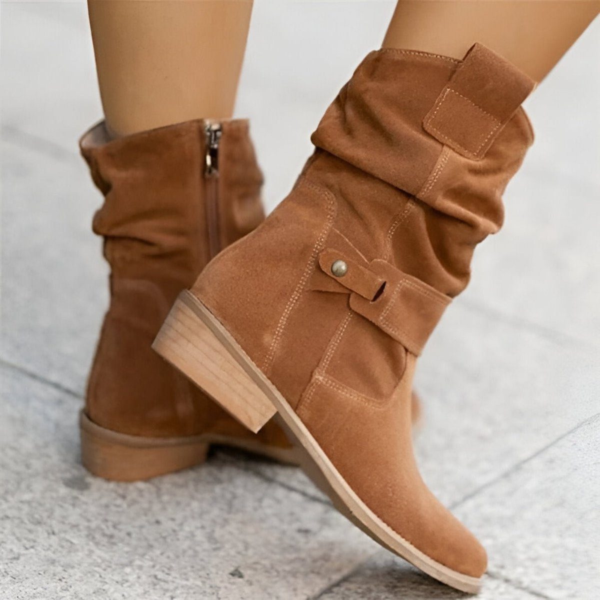 Women's Slouchy Block Heel Mid-Calf Boots