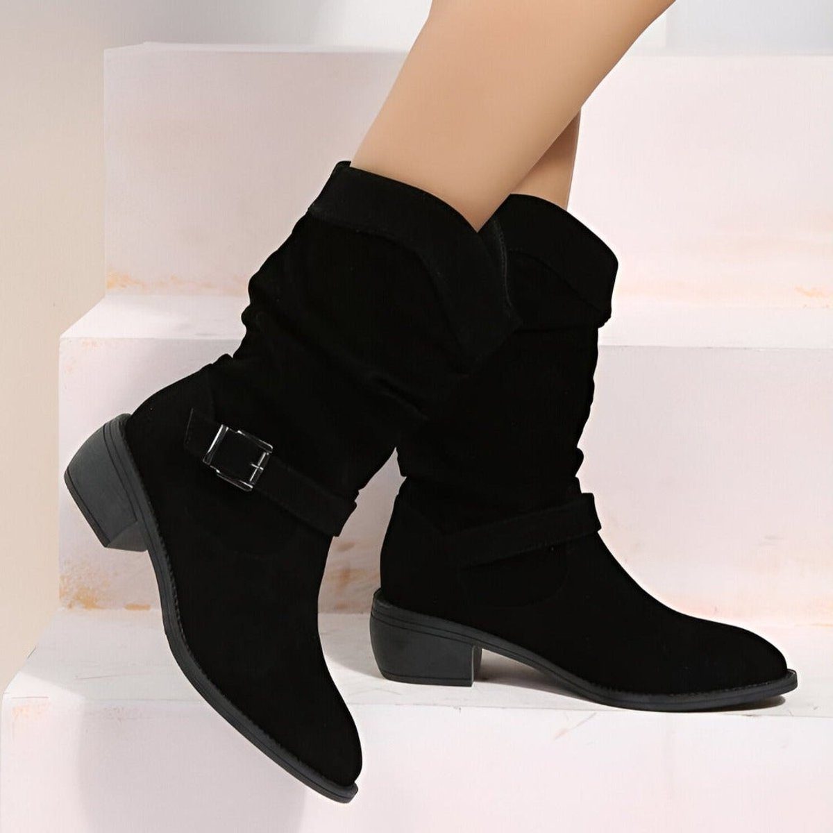 Women's Slouchy Block Heel Mid-Calf Boots