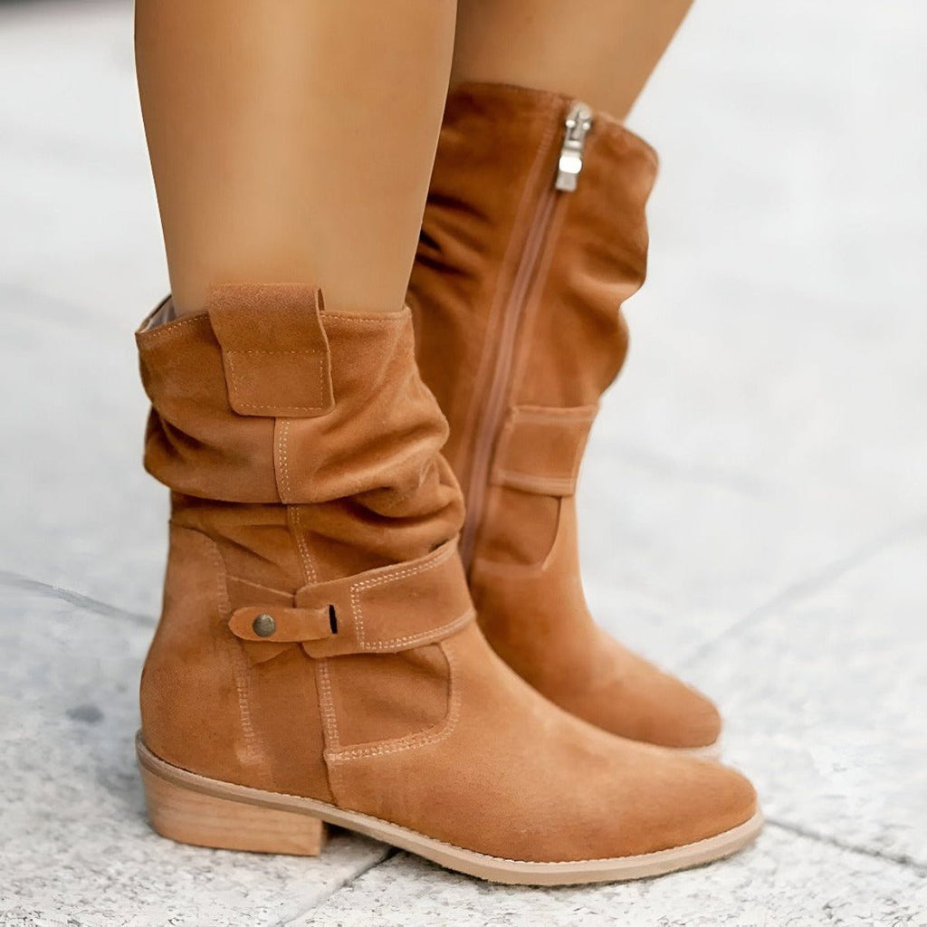 Women's Slouchy Block Heel Mid-Calf Boots
