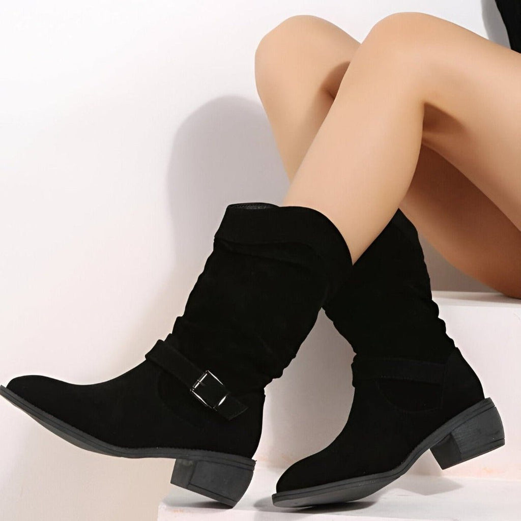 Women's Slouchy Block Heel Mid-Calf Boots