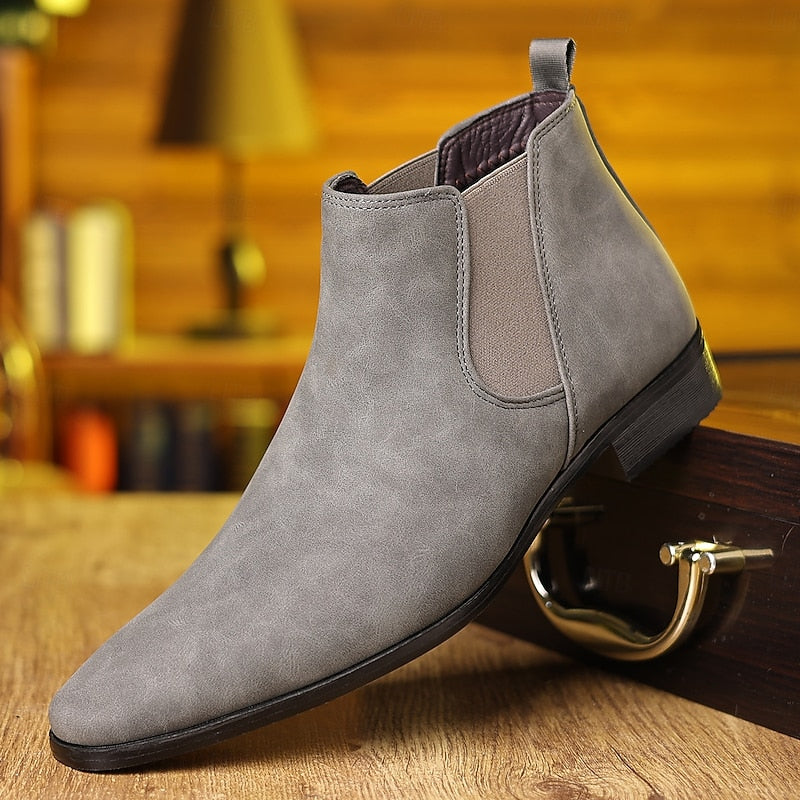 Men's Elastic-Panel Slip-On Ankle Boots - Gray