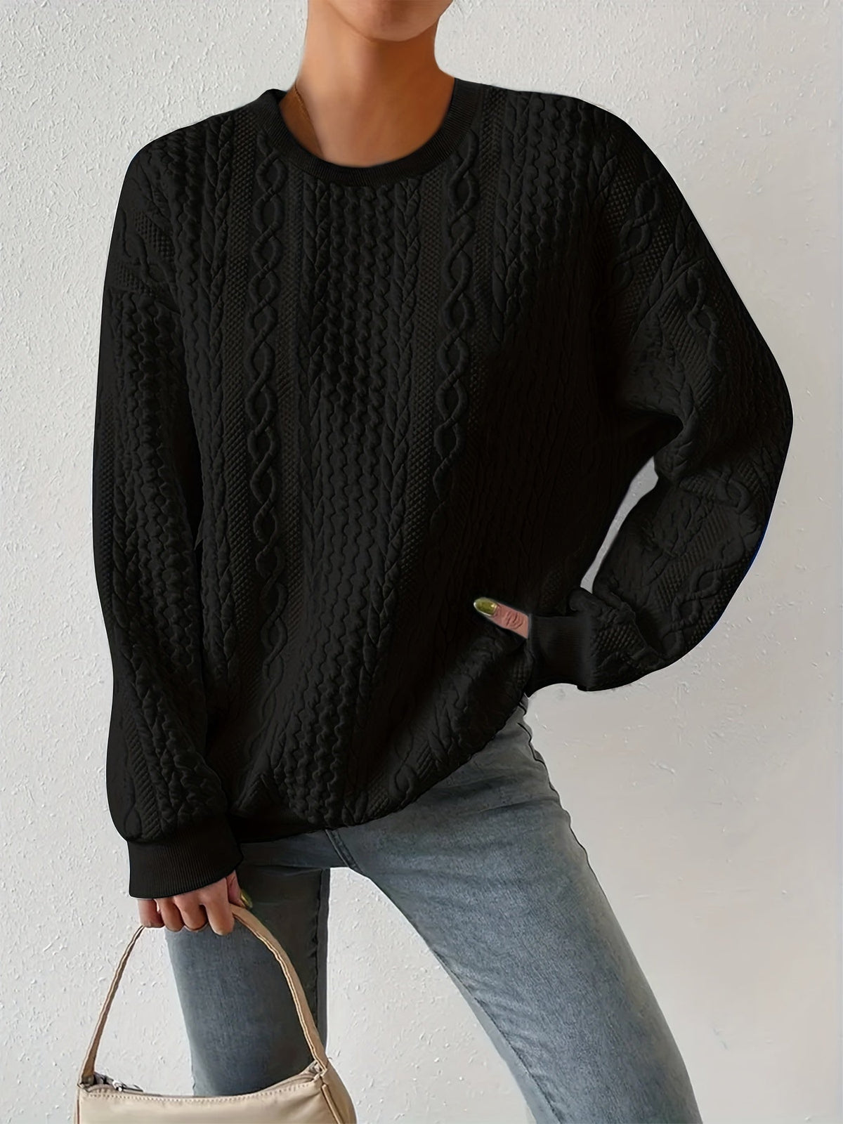 Women's Cable-Knit Crewneck Sweatshirt