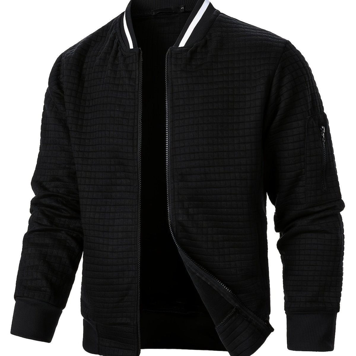 Men's Textured Zip-Up Bomber Jacket - Burgundy