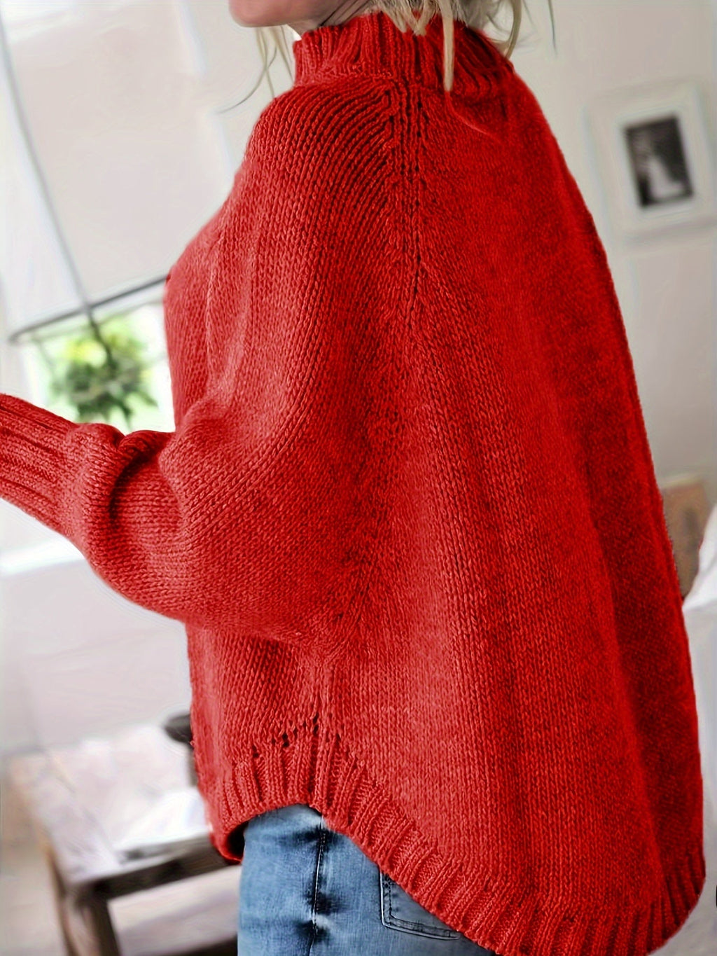 Women's Cable-Knit High Neck Relaxed Sweater