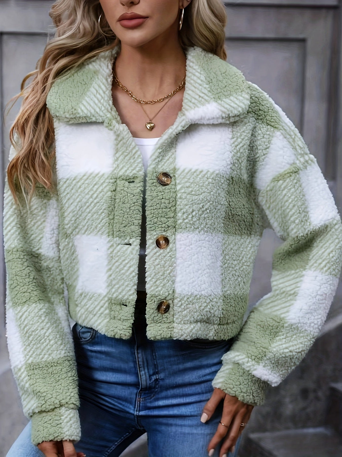Women's Cropped Plaid Button-Front Jacket