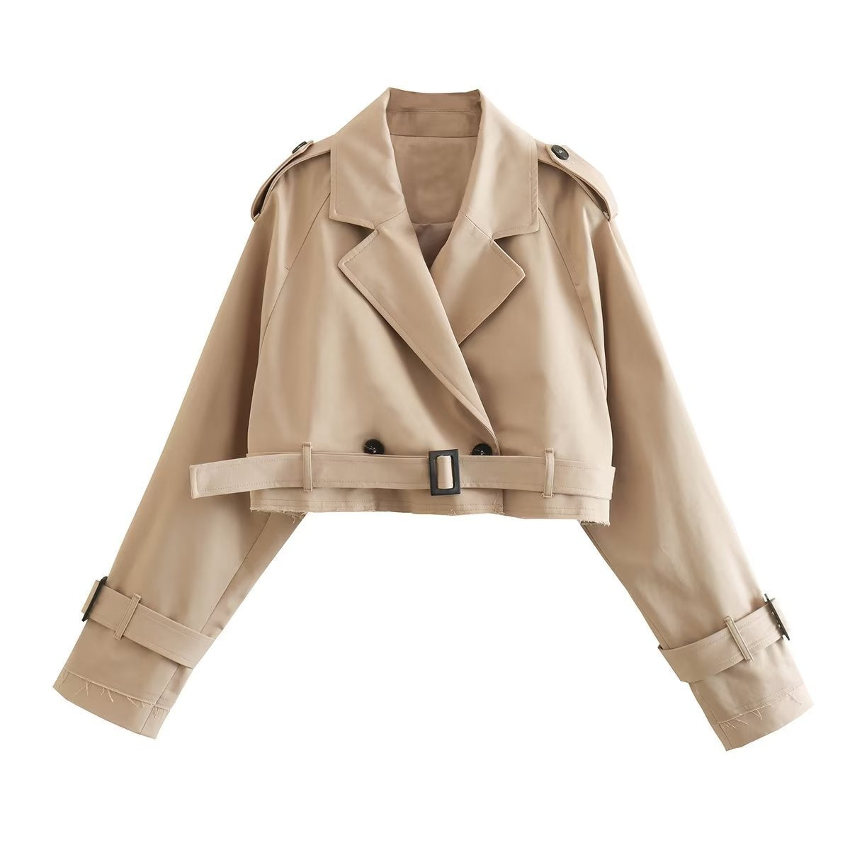 Women's Belted Cropped Trench Jacket - Beige