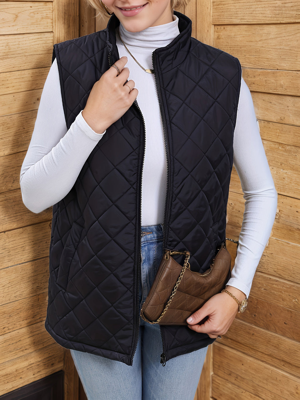 Women's Diamond-Quilted Longline Vest