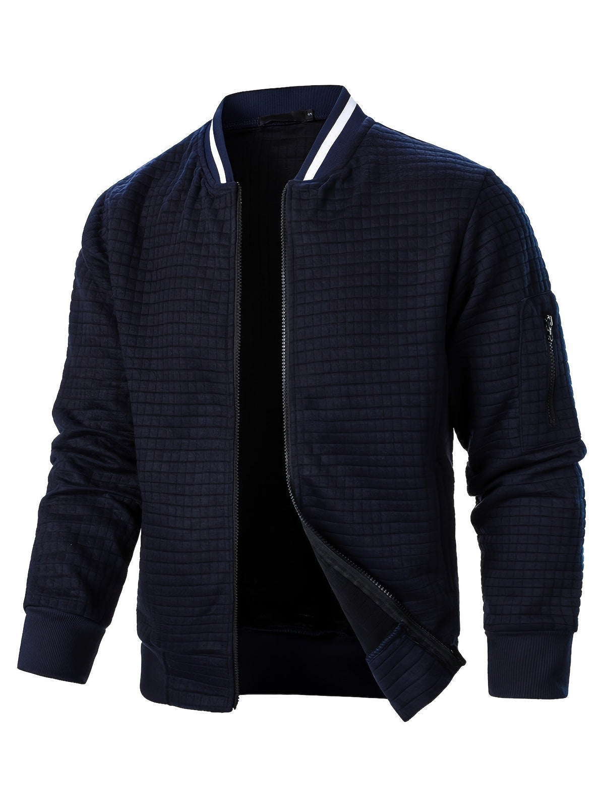 Men's Textured Zip-Up Bomber Jacket