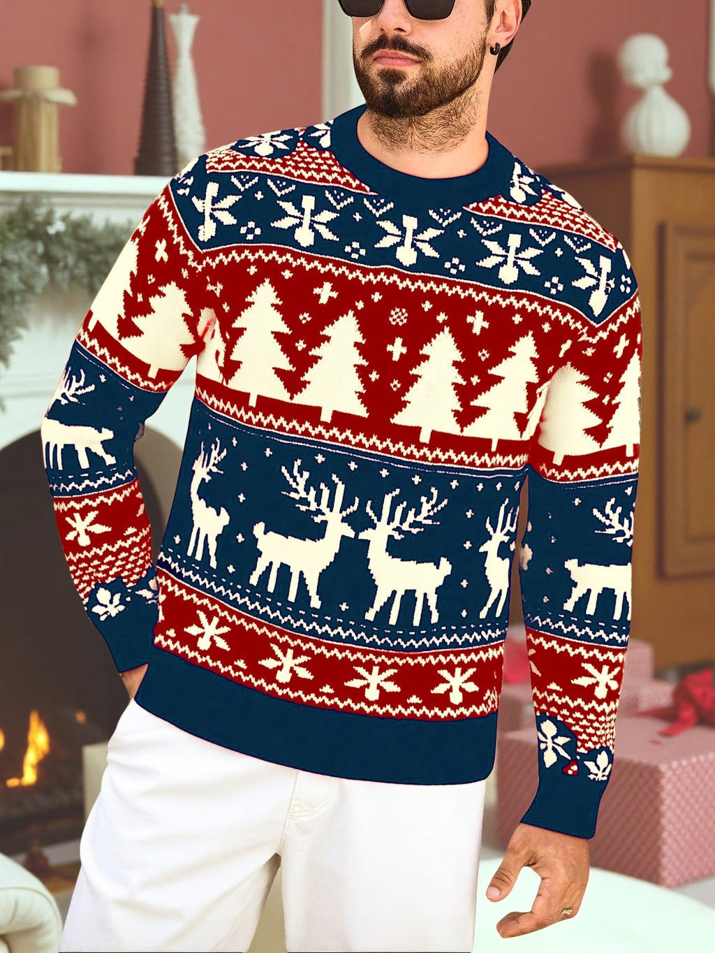 Women's Festive Knit Christmas Sweater with Winter Motifs